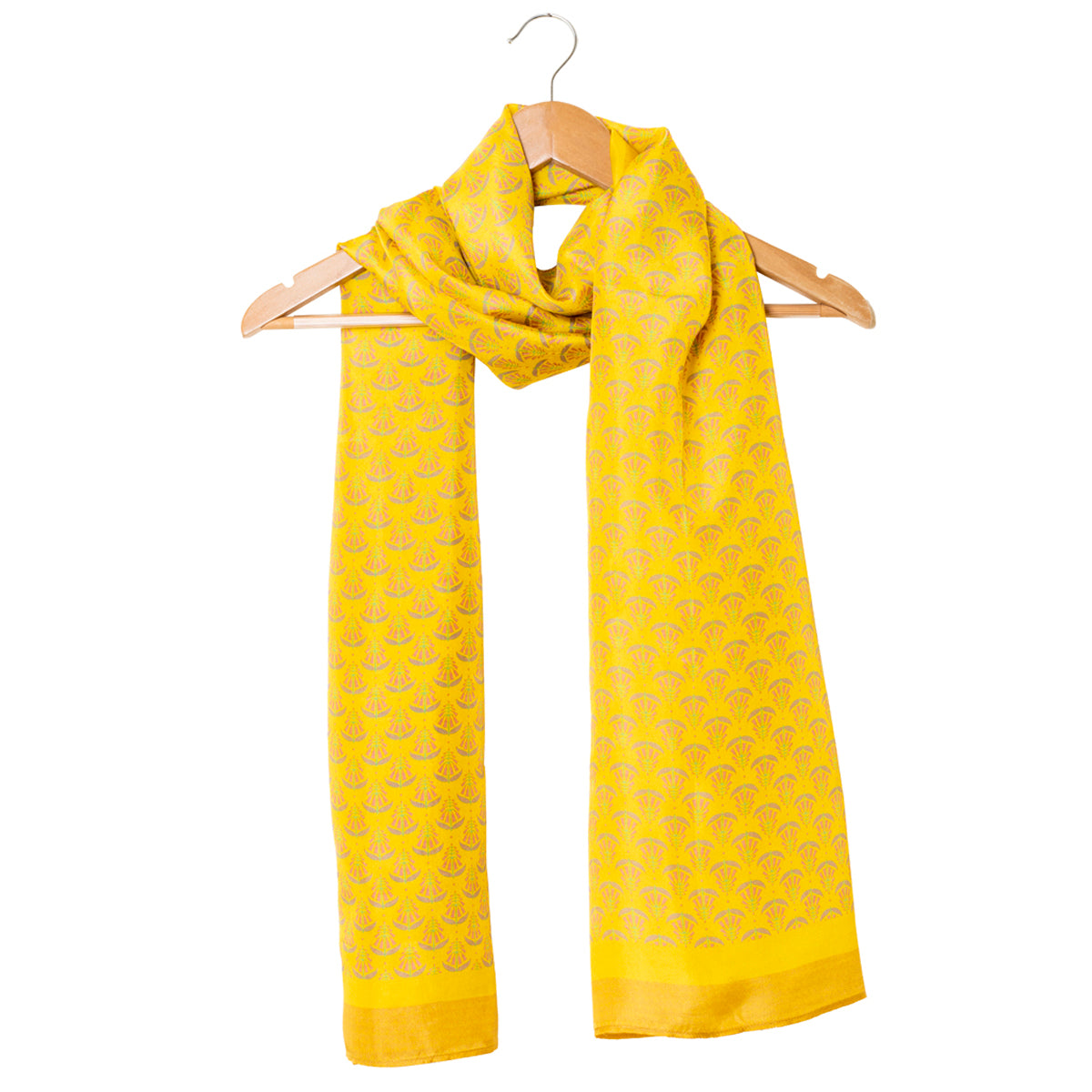 Printed Yellow & Magenta Silk Stole for Women