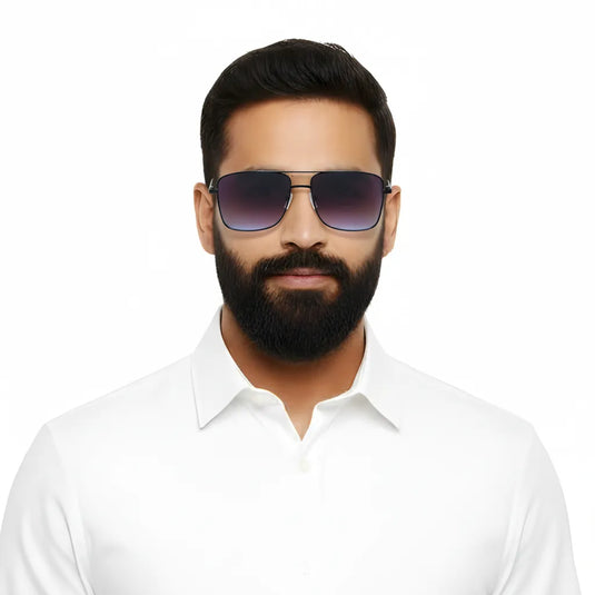 Chokore Classic Square Metal Sunglasses with Double Bridge (Black)