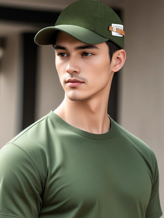 Chokore Curved Brim Leather Label Baseball Cap (Army Green)