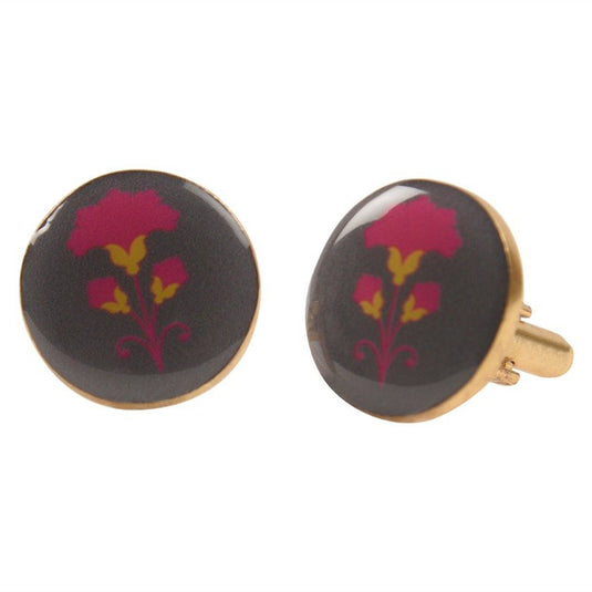Floral Art Enamel Brass Cufflinks – Bold Artistic Charm