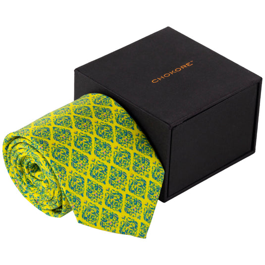 Chokore Lime Green & Blue Silk Necktie - Indian at Heart Collection