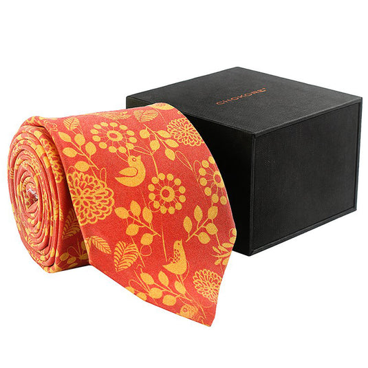 Chokore Red & Orange Silk Necktie - Wildlife Collection