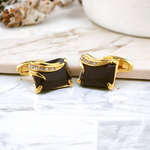 Chokore Chokore Dark Sea Green Silk Tie & Pocket Square set Chokore Black Agate Cufflinks with Gold Plating