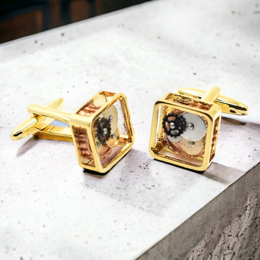 Mechanical Gear Gold Brass Cufflinks – Unique & Stylish Wear