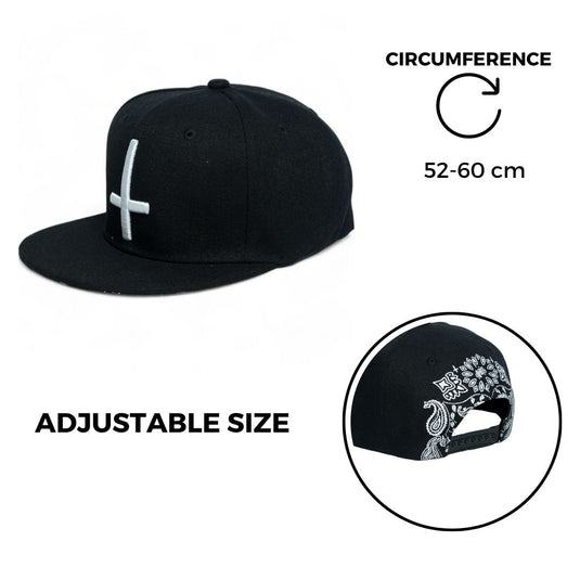 Chokore Chokore Korean Cross Embroidered Flat Brim Cap (Black) 