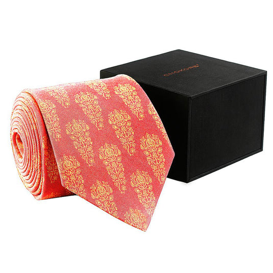 Chokore Red & Orange Silk Necktie - Indian at Heart Collection