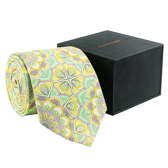 Chokore Lemon & Sea Green Silk Tie - Indian at Heart line