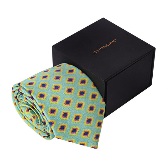 Chokore Light Sea Green & Yellow Silk Tie - Indian At Heart Collection