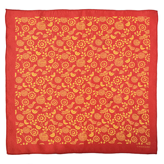 Chokore Red & Orange Birds Silk Pocket Square from the Wildlife range