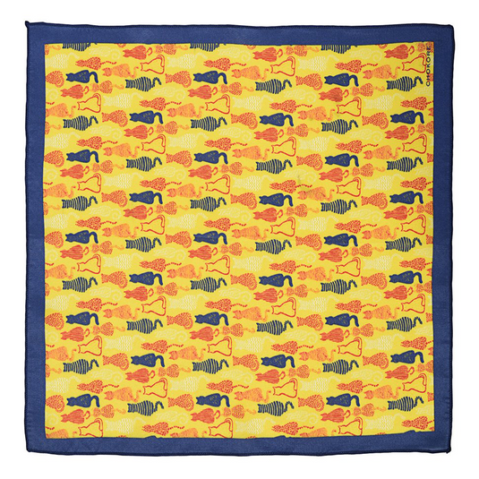 Chokore Yellow & Blue Feline Silk Pocket Square from the Wildlife range