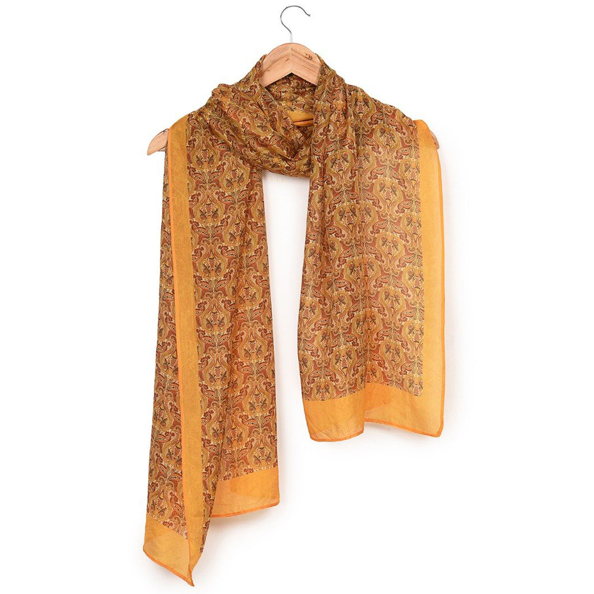 Printed Tangerine & Rust Silk Stole for Women