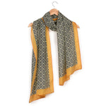 Chokore  Printed Off White, Black & Orange Silk Stole for Women