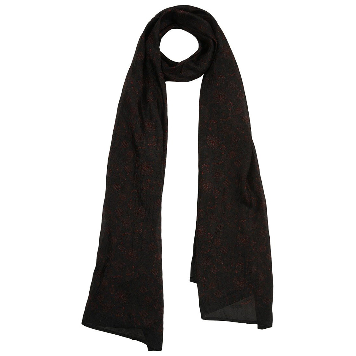 Printed Black & Red Silk Stole for Women