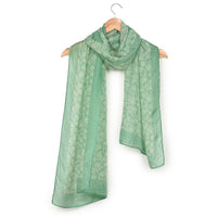 Chokore Printed Light Sea Green & Off White Silk Stole for Women