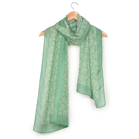 Printed Light Sea Green & Off White Silk Stole for Women - Printed Light Sea Green & Off White Silk Stole for Women