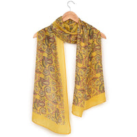 Chokore Printed Mustard Yellow & Rust Silk Stole for Women