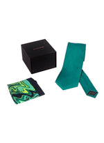 Chokore Chokore Dark Sea Green Silk Tie & Lemon Green & Black Silk Pocket Square from the Marble Design set 