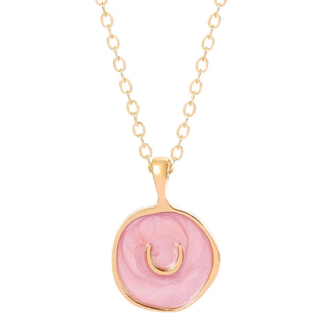 Chokore Pink Enamel Crescent Moon Necklace