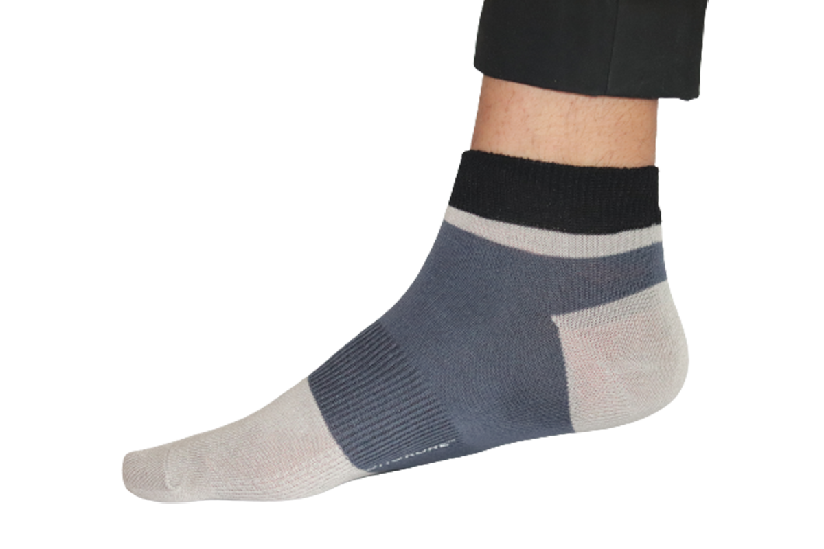 Chokore Light Grey And Navy Blue Ankle Bamboo Socks