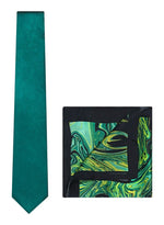 Chokore Chokore Dark Sea Green Silk Tie & Lemon Green & Black Silk Pocket Square from the Marble Design set 
