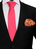 Chokore  Chokore Plain Pink color silk tie & Indian at Heart design Light Sea Green & Pink color Satin Silk Pocket Square set