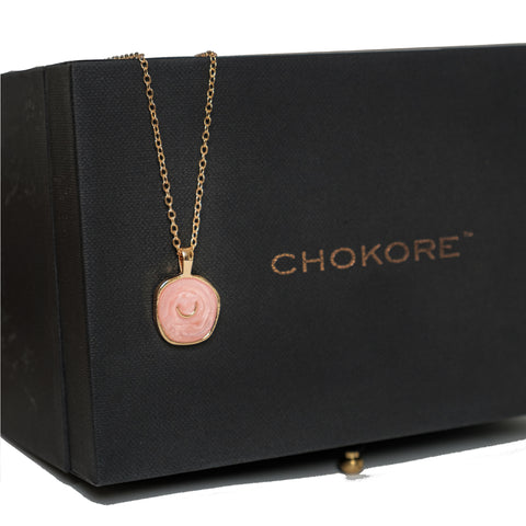 Chokore Pink Enamel Crescent Moon Necklace - Chokore Pink Enamel Crescent Moon Necklace