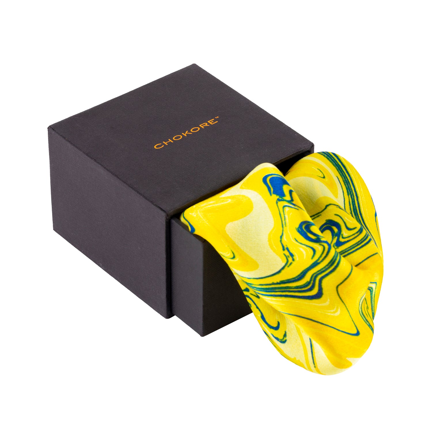 Chokore Yellow Satin Silk pocket square from the Marble Collection
