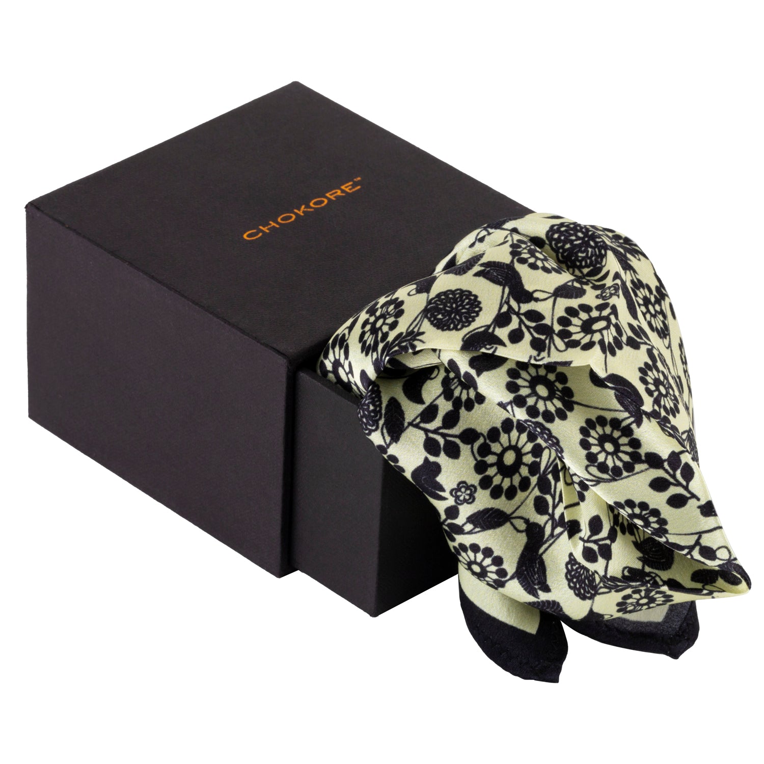 Chokore Black and White Satin Silk pocket square from the Wildlife Collection