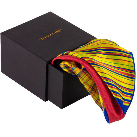 Chokore Yellow Satin Silk pocket square from the Plaids Line