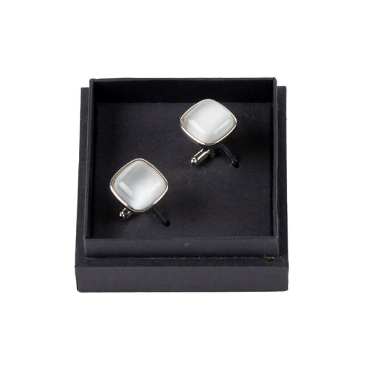 White Stone Cushion Cufflinks – Understated Sophistication