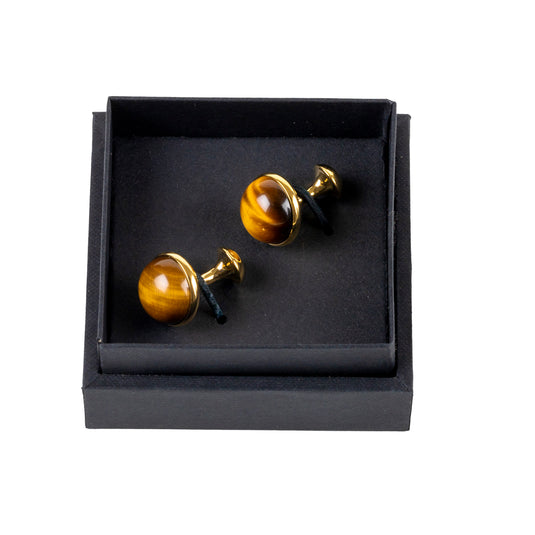 Tiger Eye Round Cufflinks – Earthy Luxury Accent