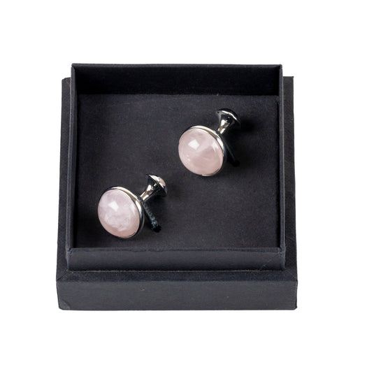 Rose Quartz Round Cufflinks – Soft Touch of Elegance