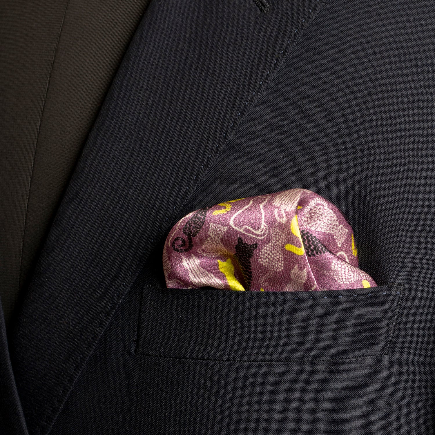 Chokore Mauve and Lime Green Satin Silk pocket square from the Wildlife Collection