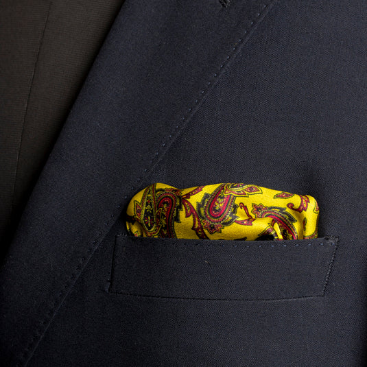 Chokore Yellow Satin Silk pocket square from the Indian at Heart Collection