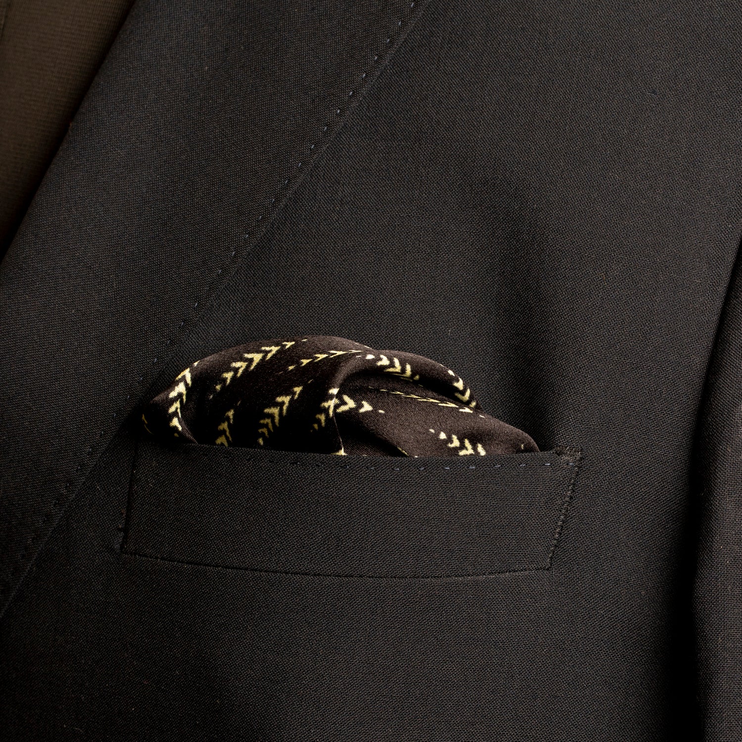 Chokore Black Satin Silk pocket square from the Indian at Heart Collection