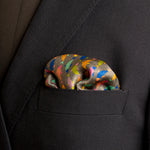 Chokore Chokore Orange & Red Silk Tie - Indian at Heart line Chokore Grey and Multicoloured Satin Silk pocket square from the Wildlife Collection