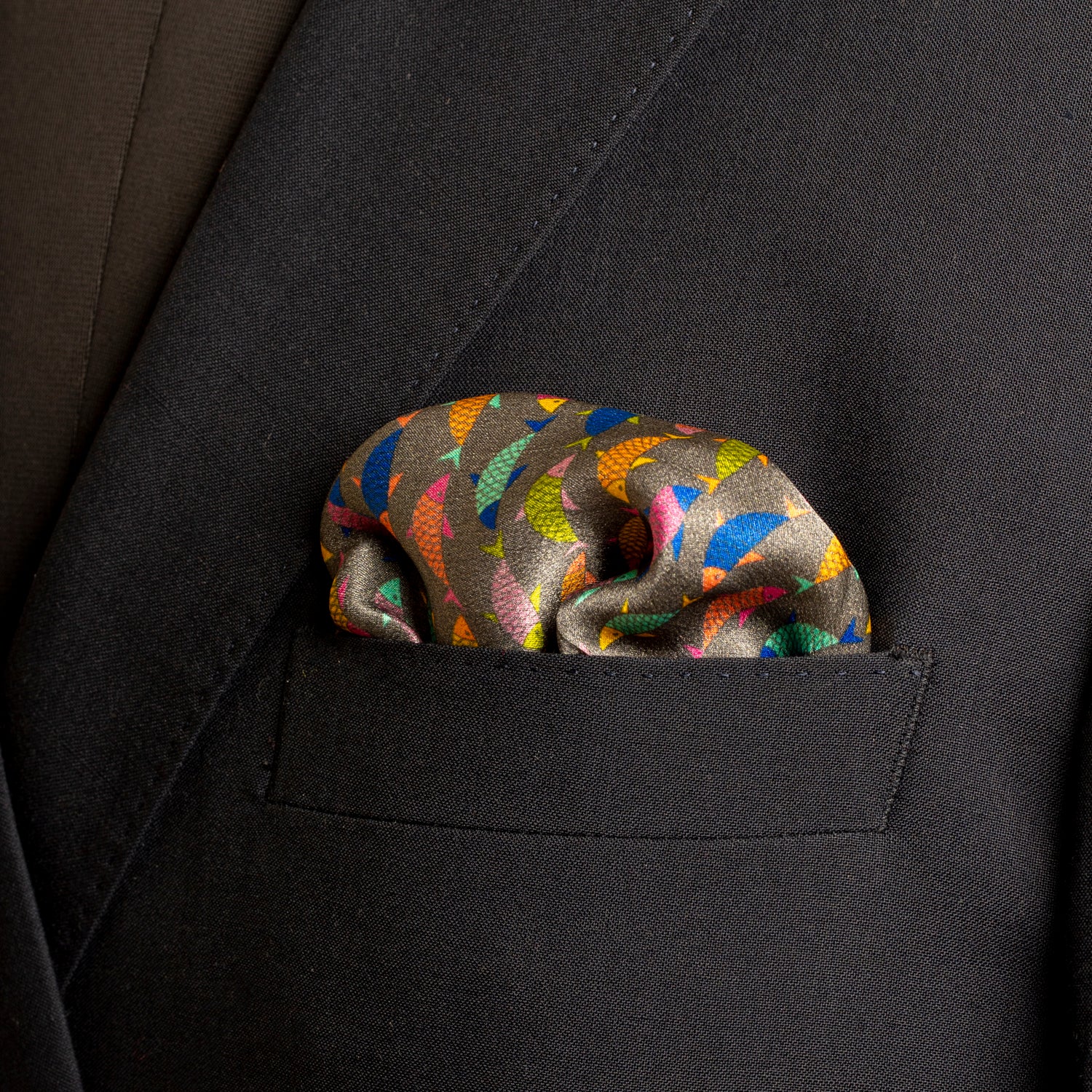 Chokore Grey and Multicoloured Satin Silk pocket square from the Wildlife Collection
