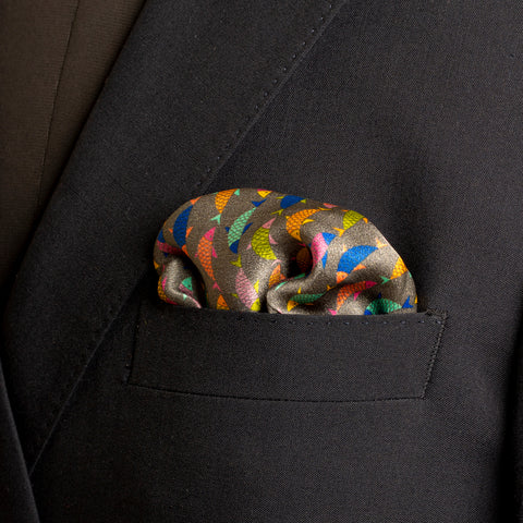 Chokore Grey and Multicoloured Satin Silk pocket square from the Wildlife Collection - Chokore Grey and Multicoloured Satin Silk pocket square from the Wildlife Collection