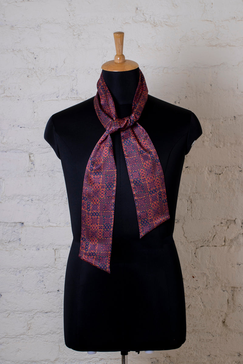 Printed Red and Blue Silk Stole for Women