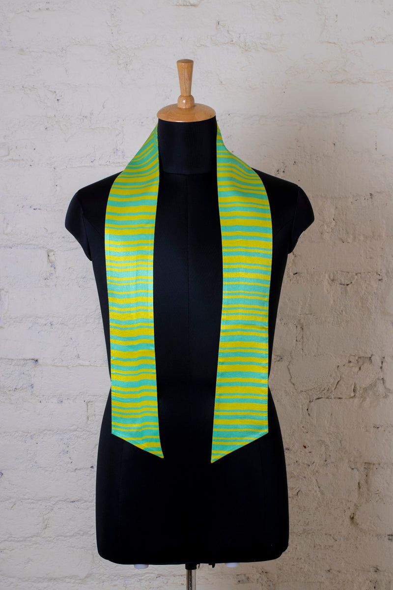 Printed Sea Green and Yellow Silk Stole for Women