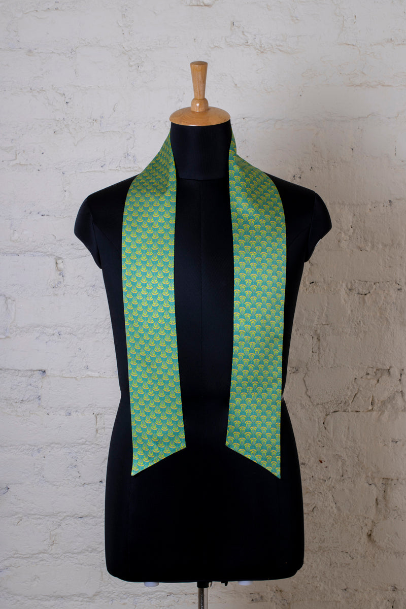 Printed Sea Green and Yellow Silk Stole for Women
