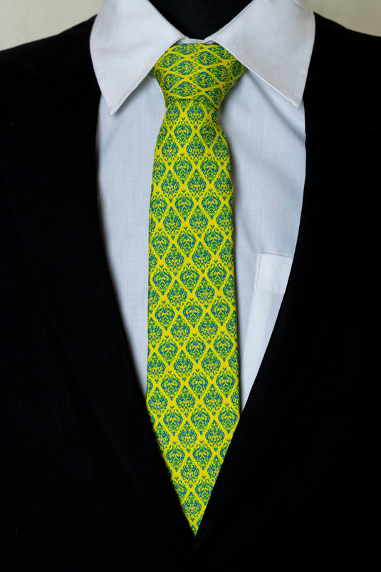 Chokore Lime Green & Blue Silk Necktie - Indian at Heart Collection