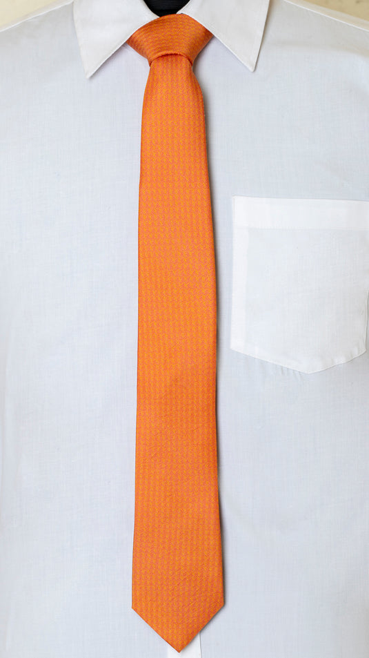 Chokore Orange Herringbone Silk Necktie - Indian at Heart Collection