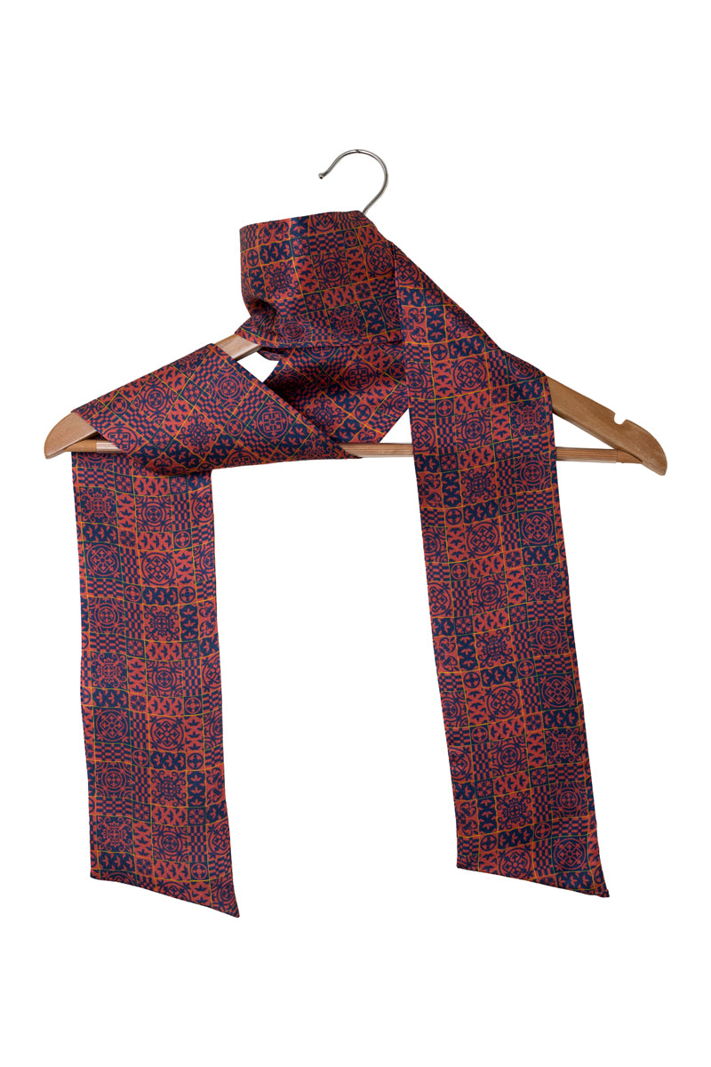Printed Red and Blue Silk Stole for Women