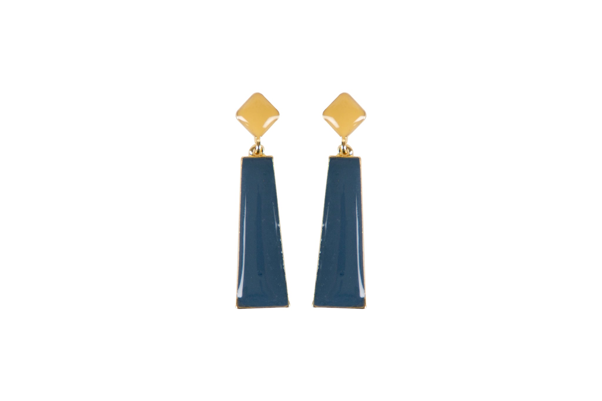 Blue & Beige Enamel Drop Earring, Gold tone