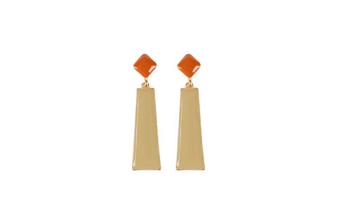 Lichen & Brown Enamel Drop Earring, Gold tone - Lichen & Brown Enamel Drop Earring, Gold tone