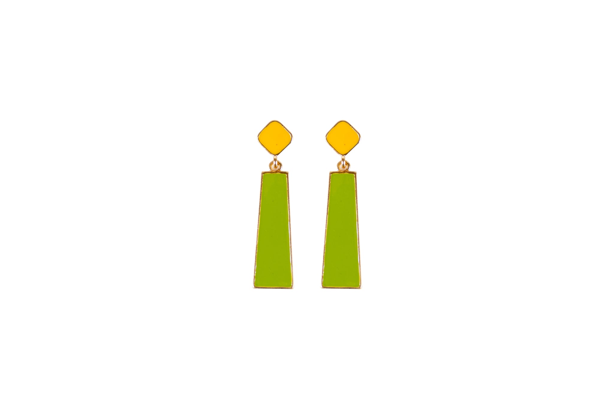Green & Orange Enamel Drop Earring, Gold tone
