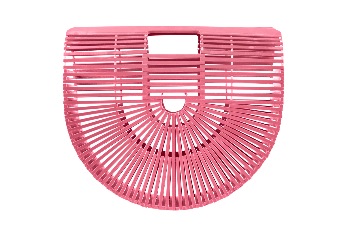 Bamboo Tote - Handcrafted Basket Bag for Women. Pink. Two Sizes
