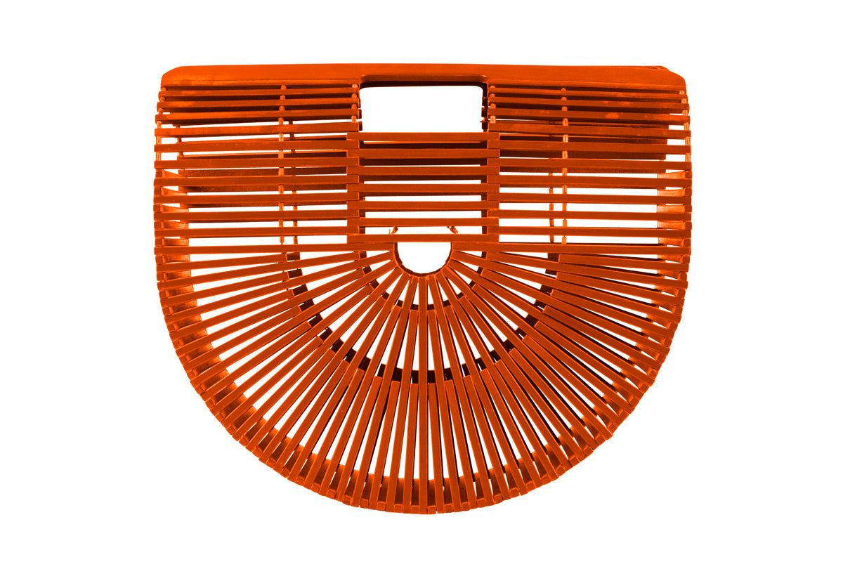Bamboo Tote - Handcrafted Basket Bag for Women. Dark Orange. Two Sizes