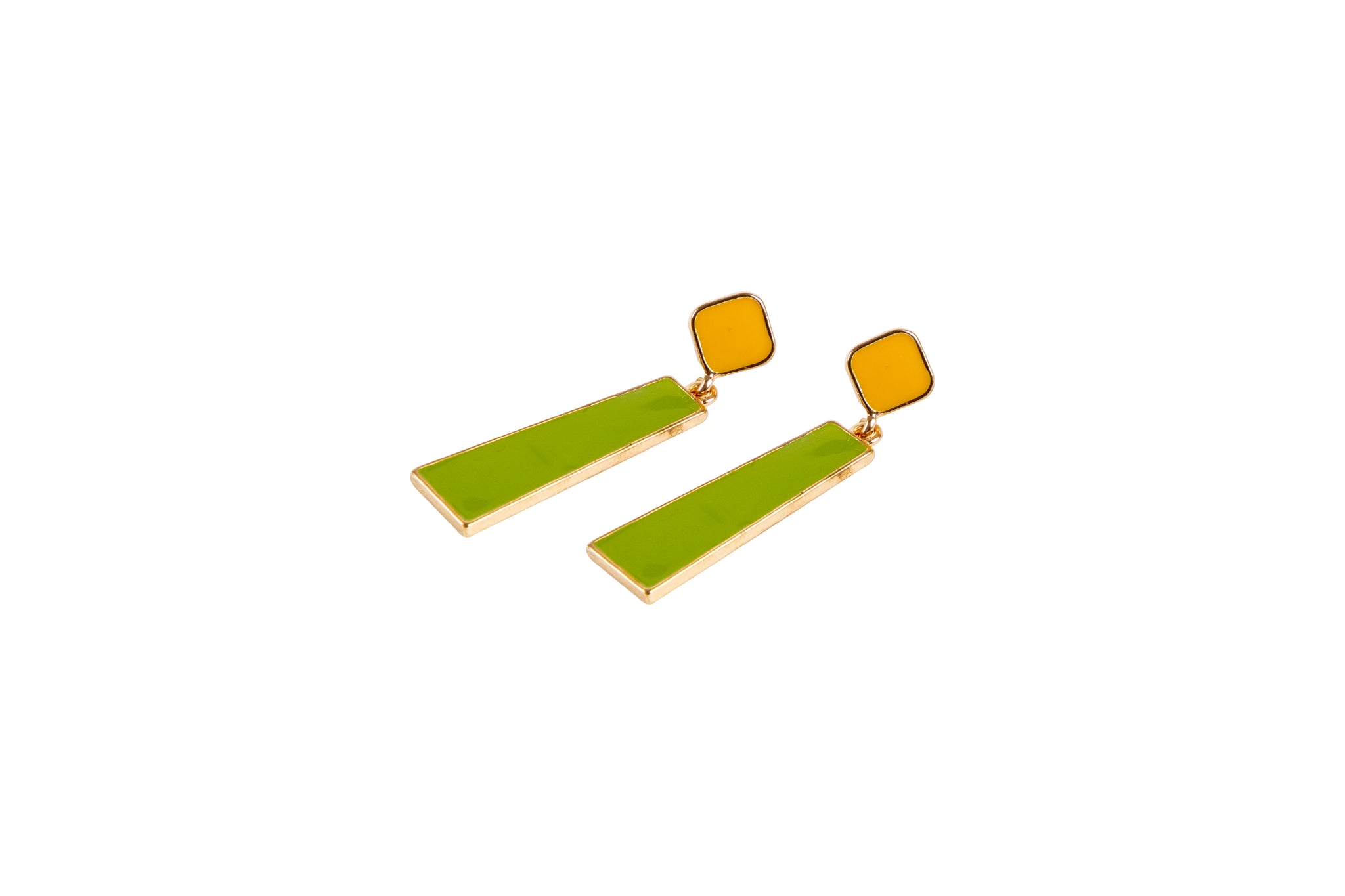 Green & Orange Enamel Drop Earring, Gold tone
